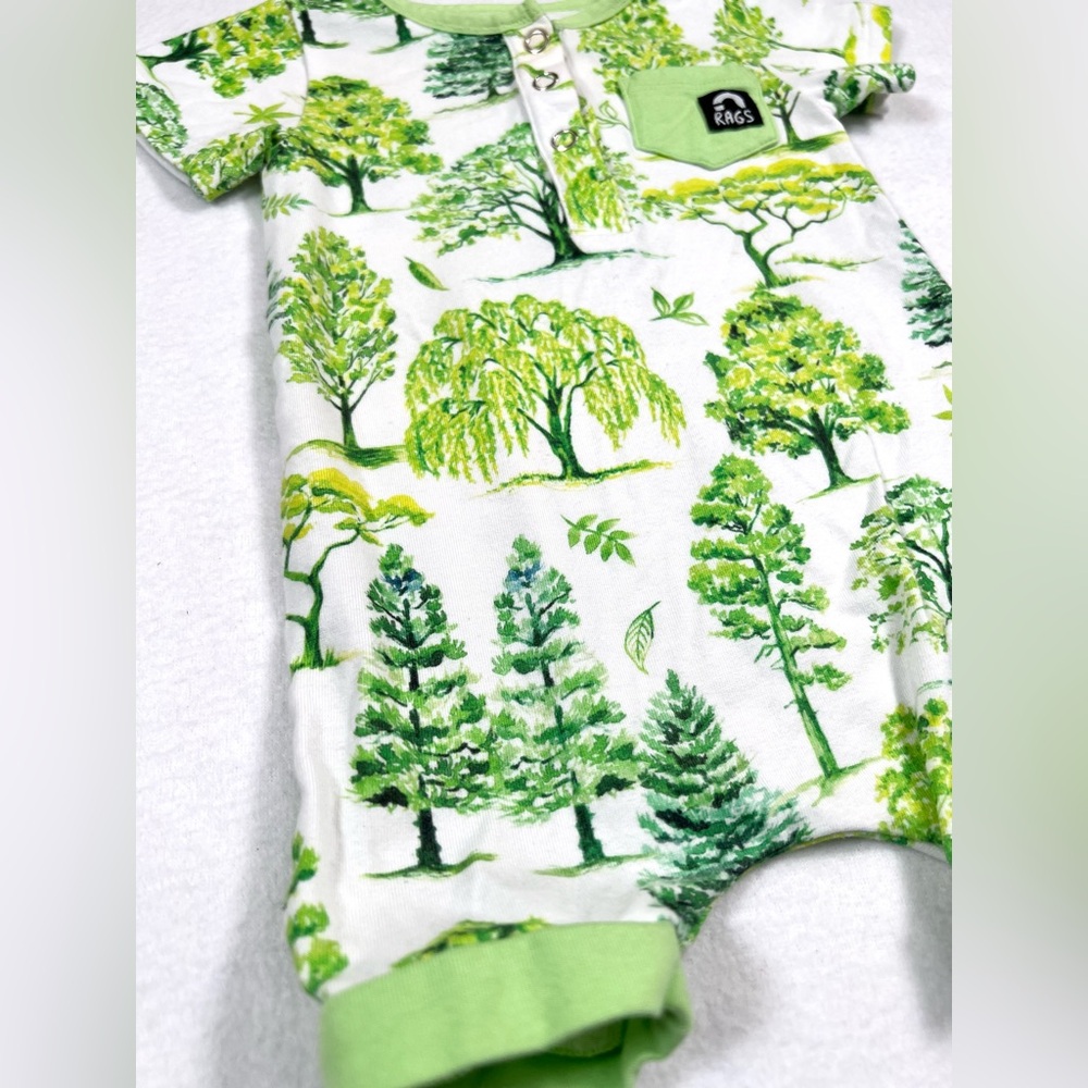 RAGS Unisex Baby Romper Tree Print Green White Short Sleeve 3-6 months Cozy Soft - Picture 5 of 6